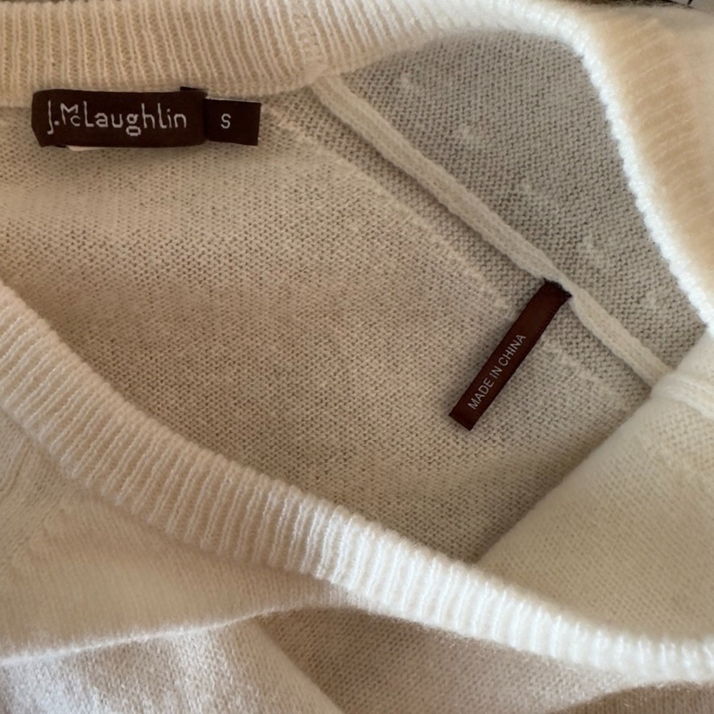 J Mclaughlin 100% Cashmere Wool Crew Neck Pullover Knit Sweater-Ivory-Size Small - Picture 10 of 13